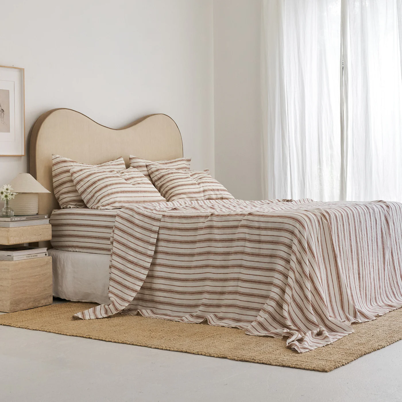 French Flax Linen Sheet Set in Hazelnut Stripe
