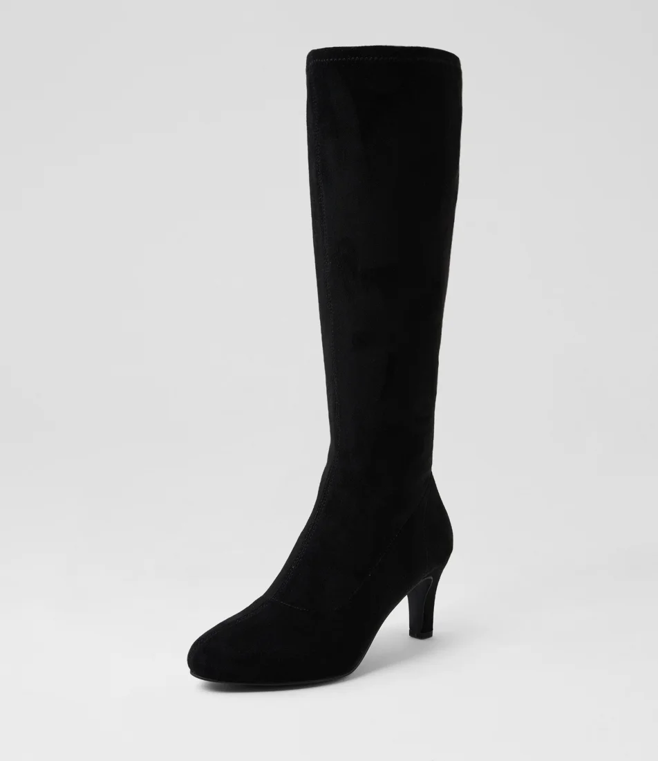 Islene W Black Stretch Microsuede Knee High Boots