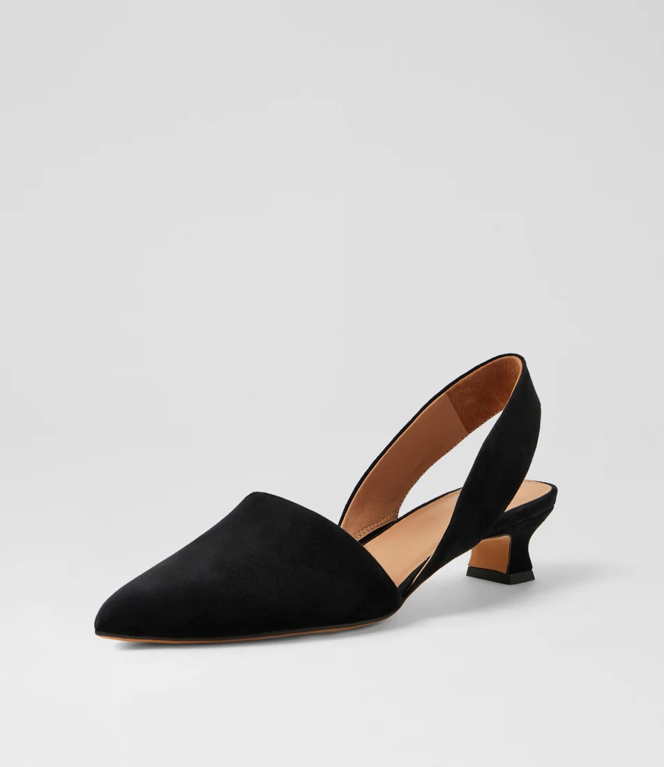 Jezel Black Suede Slingback Heels