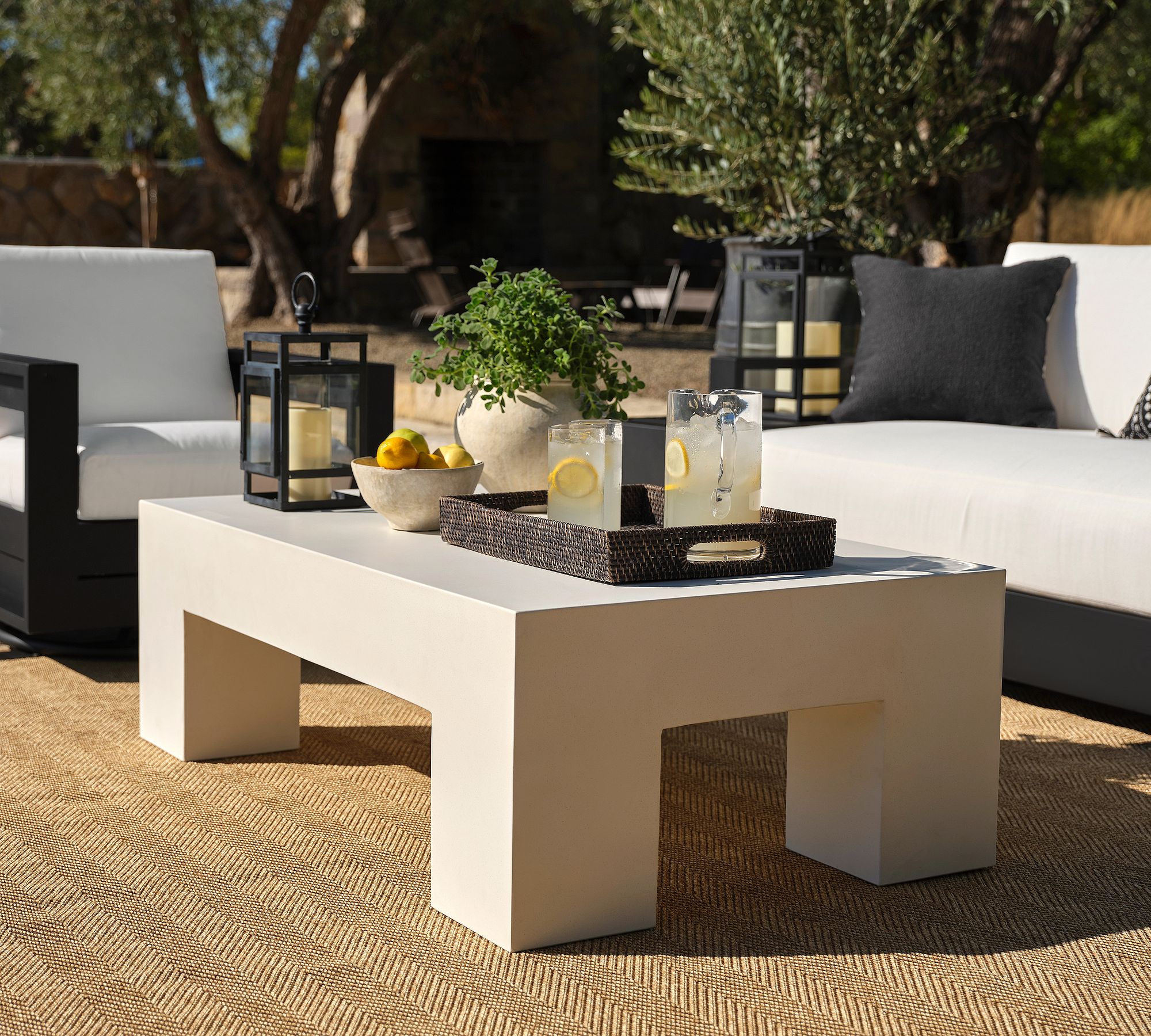 Pomona Concrete Chunky Leg Rectangular Outdoor Coffee Table