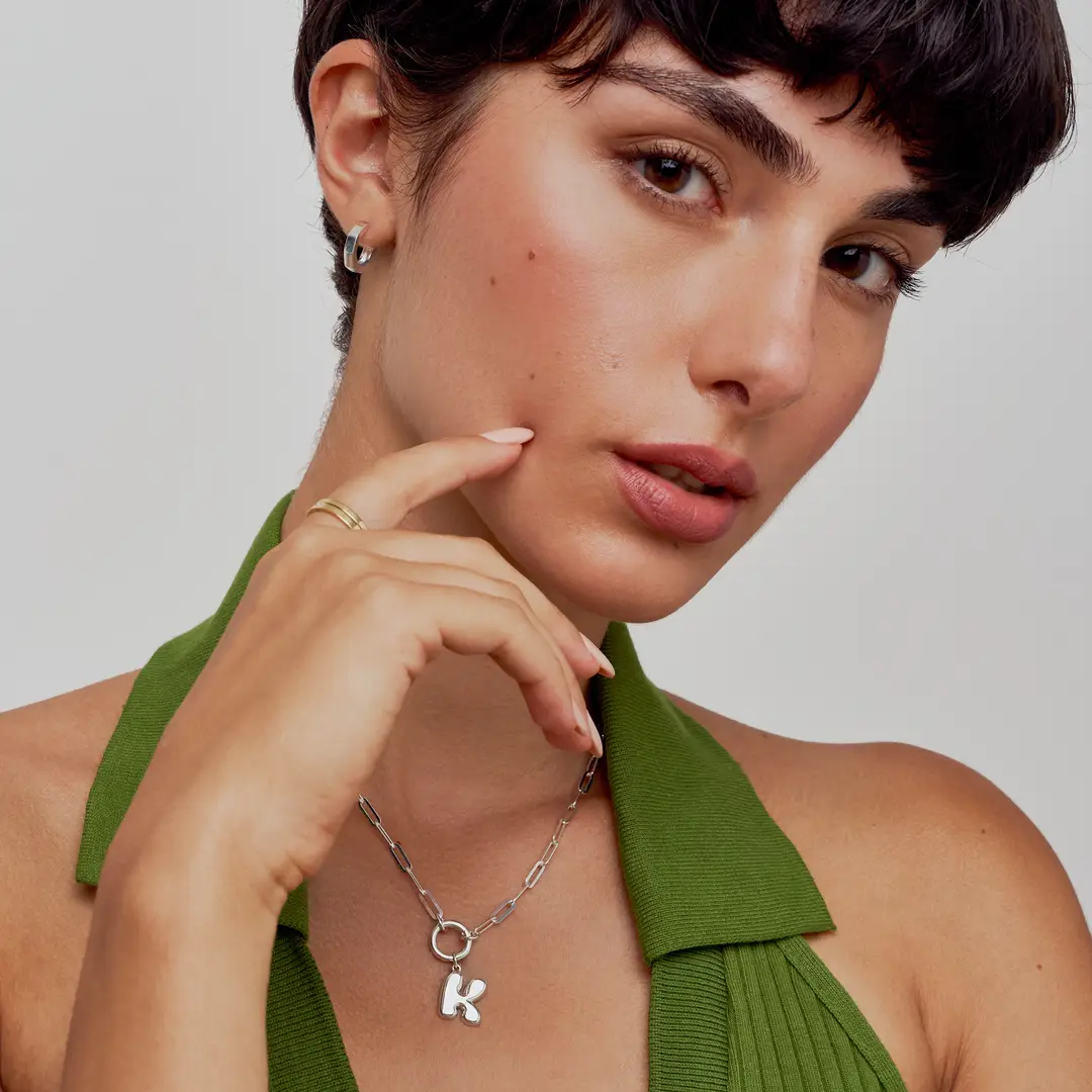 Bubble Up Initial Necklace - Silver