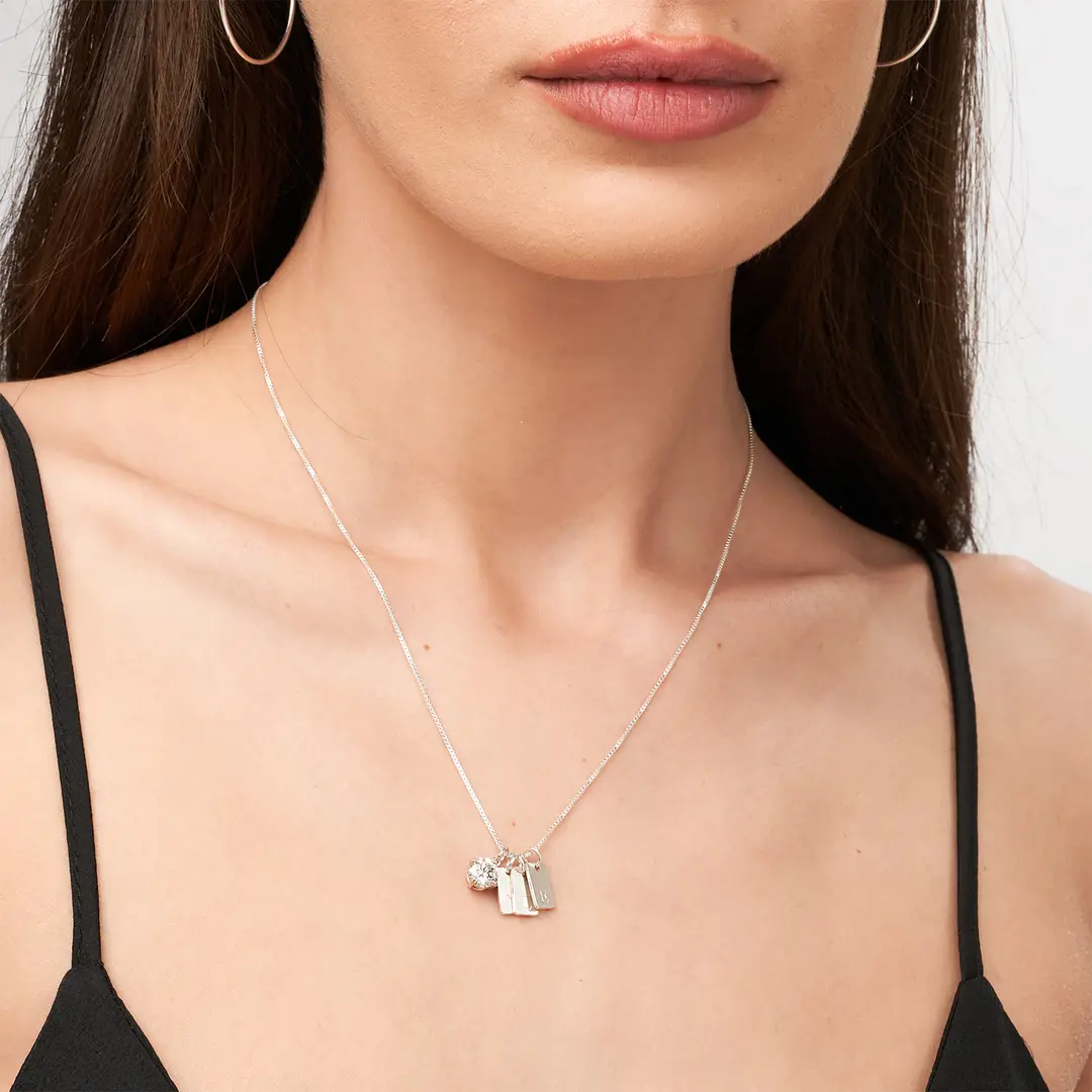 Willow Tag Initial Necklace With 1 ct Diamond - Silver