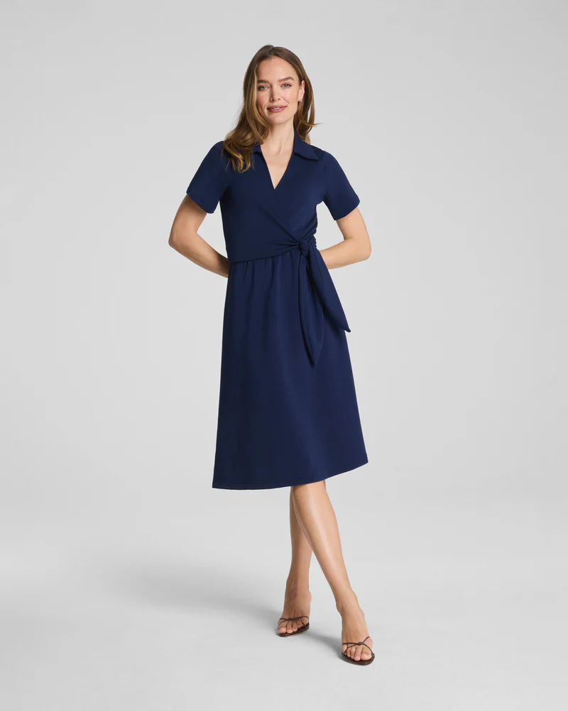 Collared Tie-Waist Midi Dress